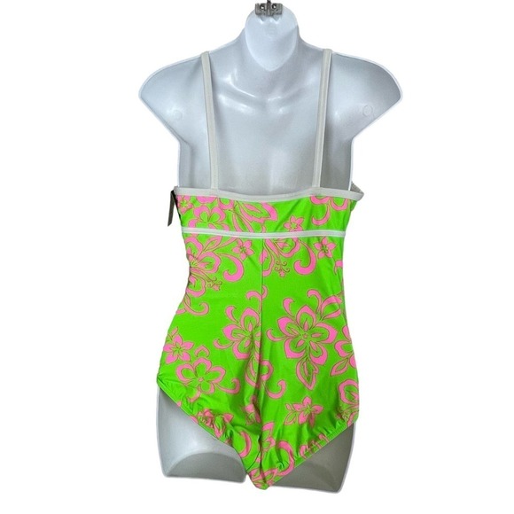 NWT Lands End Kindest Cut One Piece Star Shape Size 12 Green Pink White Trim - Picture 2 of 7